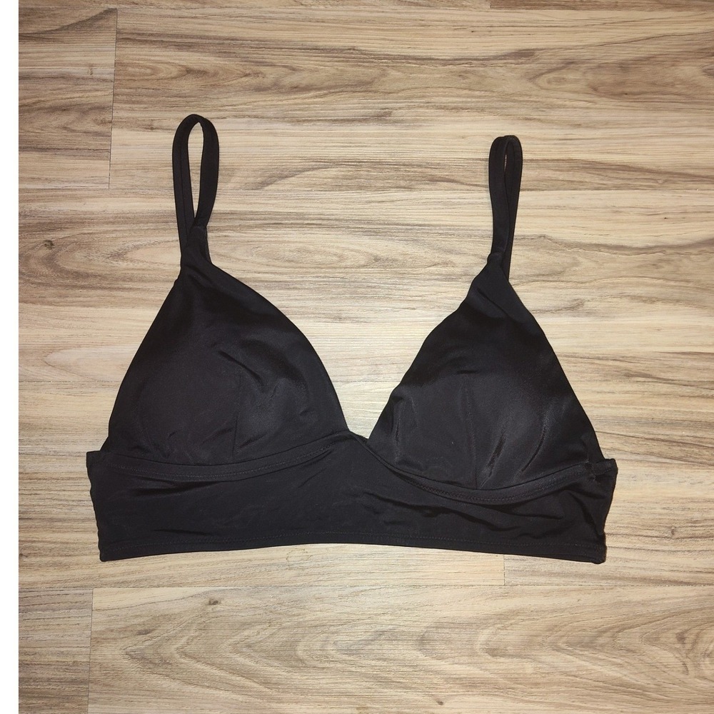 Victorias Secret Black Triangle Bikini Top Double Back Strap Gold Hardware XL